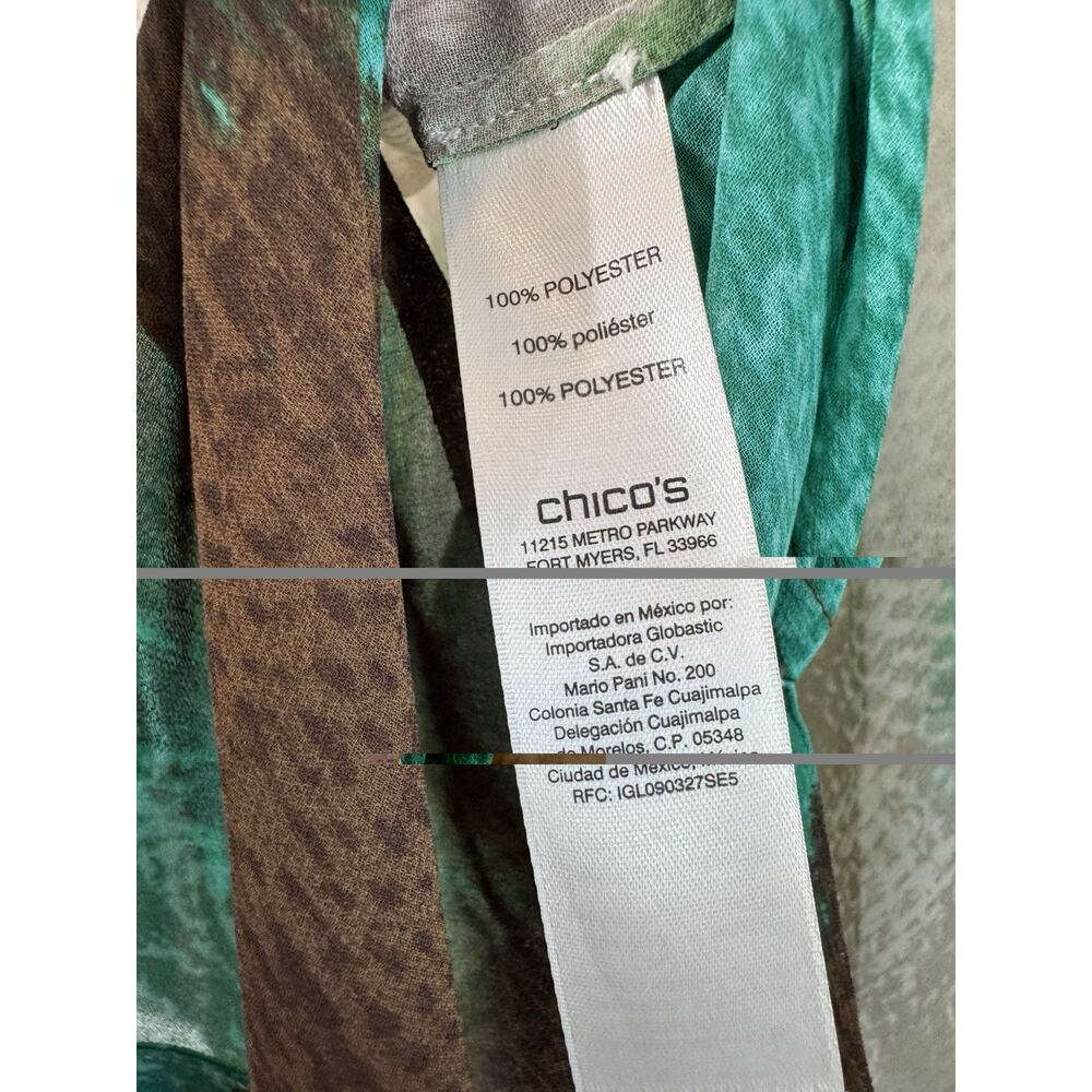 Chico's Women's Bahama Breeze Super Tunic Top Size 0 S Sheer Ombre Teal Chevron - Picture 8 of 12